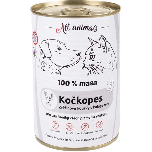 ALL ANIMALS Kočkopes konz. zvěřinové kousky s kolagenem  400g