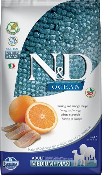 N&D OCEAN Dog GF Herring & Orange Adult Medium & Maxi 2,5 kg