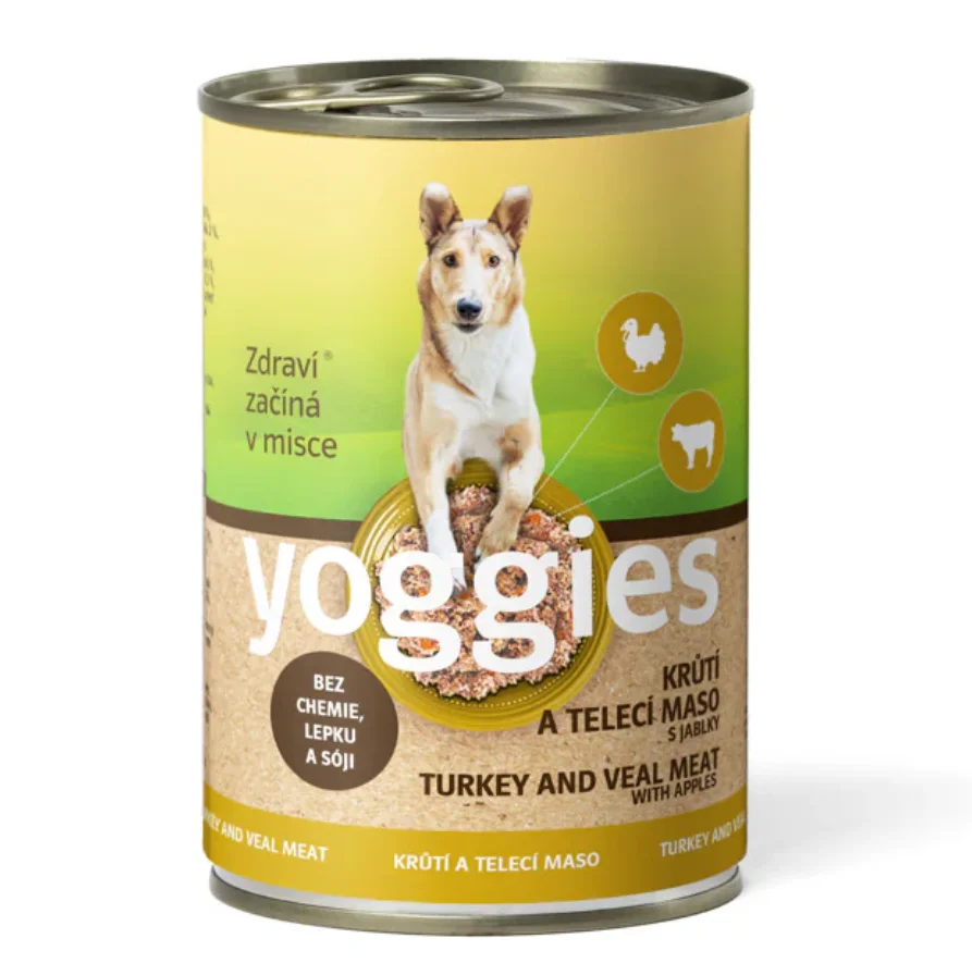 400g Yoggies konzerva Krůtí a Telecí maso s jablky