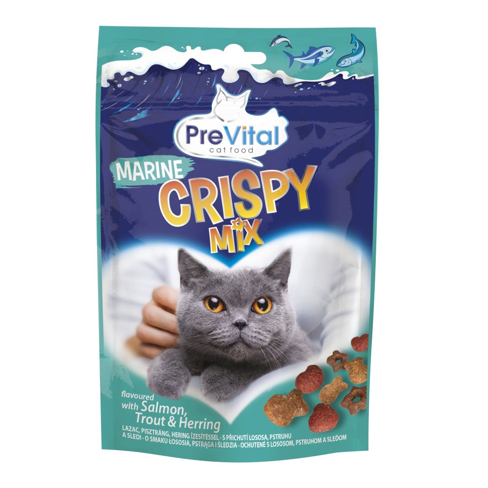 PreVital Ocean Crispy Mix pamlsky s lososem, pstruhem a treskou pro kočky