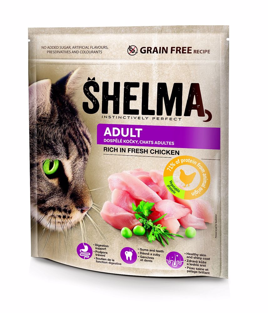 Shelma Bezobilné ADULT granule s čerstvým kuřecím masem pro dospělé kočky