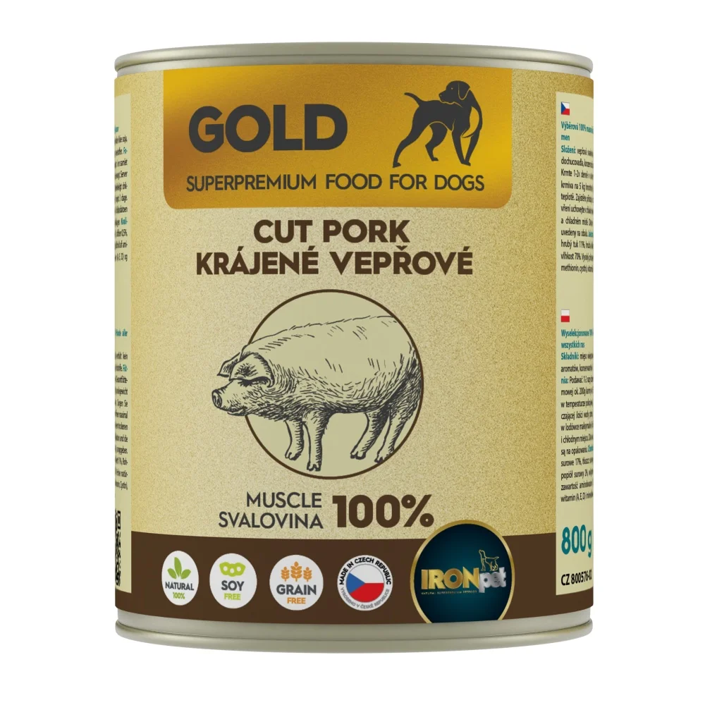 IRONpet Gold Dog Vepřová krájená svalovina, konzerva 800g