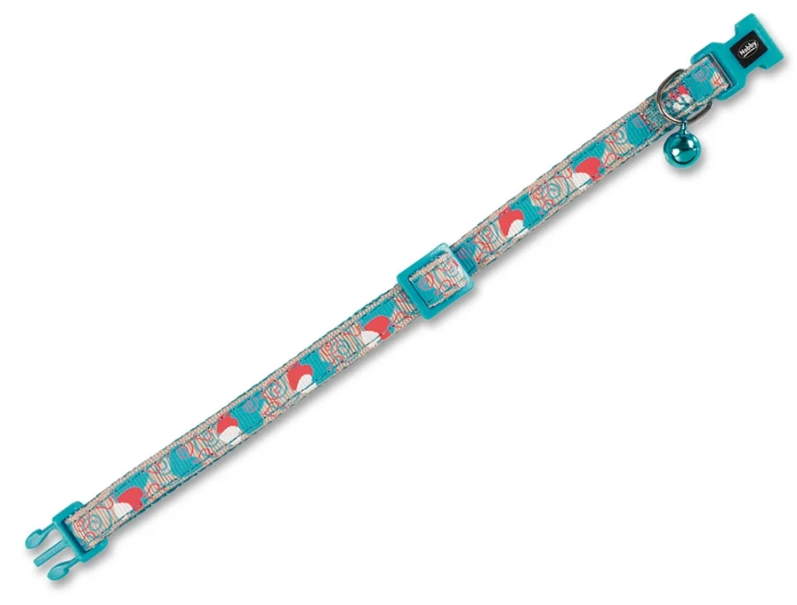 Nobby Heart tyrkysový obojek pro kočku s rolničkou