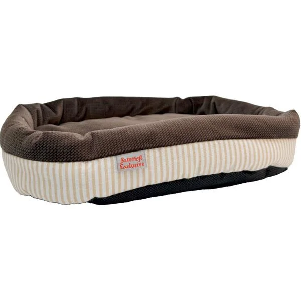 Samohýl Exclusive Pelech dr.savec ovál M, béžovobílé proužky, čokoládový velvet 30x25cm