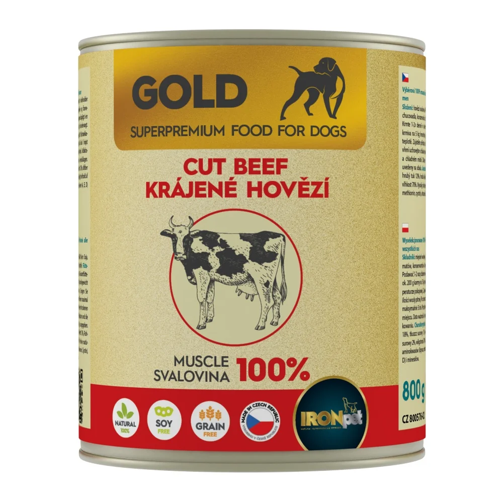 IRONpet Gold Dog Hovězí krájená svalovina, konzerva 800g