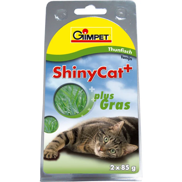 Gimpet kočka konz. ShinyCat tuňak/koc.tráv 2x70g