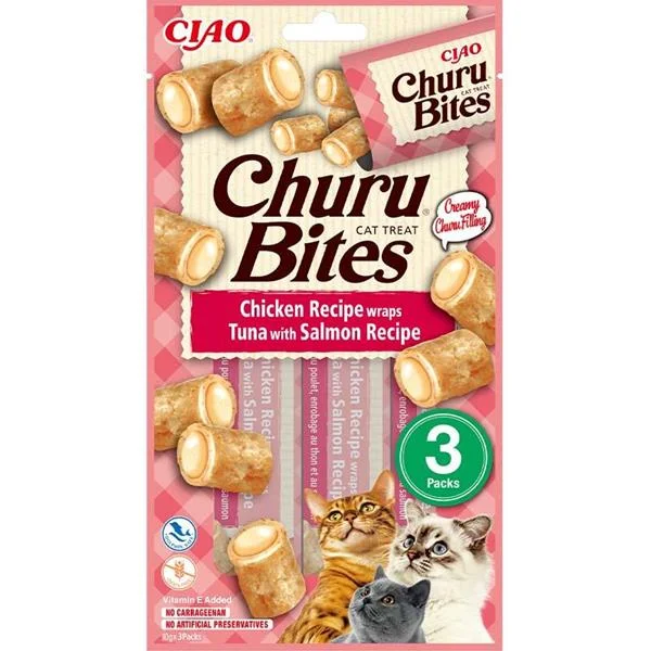 Churu Cat Bites Chicken wraps&Tuna Salmon Purée 3x10g
