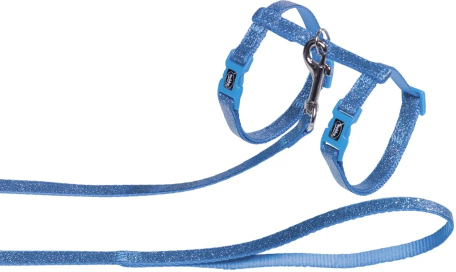 Nobby třpytivý postroj s vodítkem pro kočky modrá