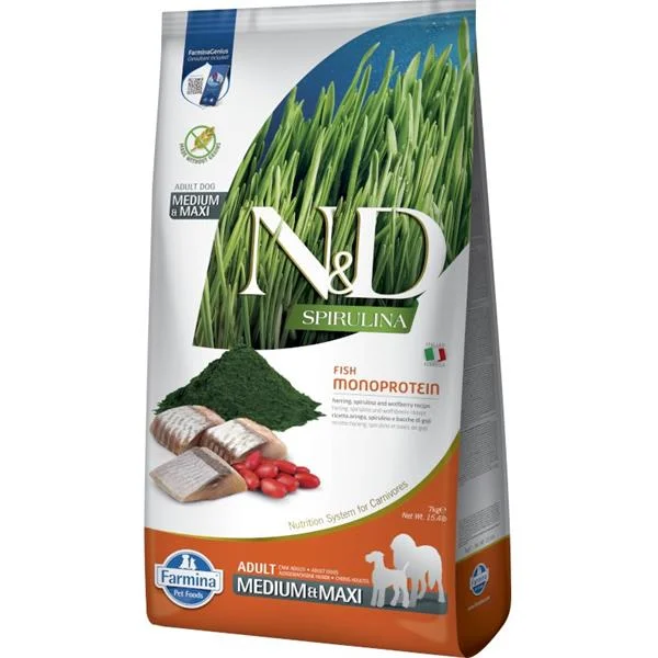 N&D SPIRULINA DOG Adult M/L Herring & Wolfberry 7 kg 