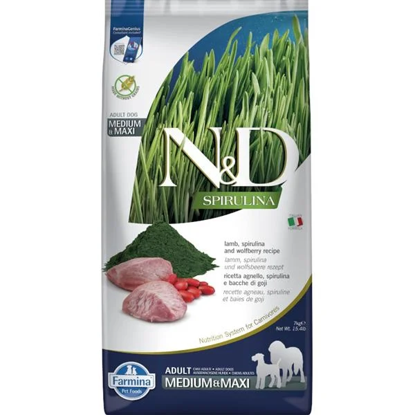 N&D SPIRULINA DOG Adult M/L Lamb & Wolfberry 7kg 