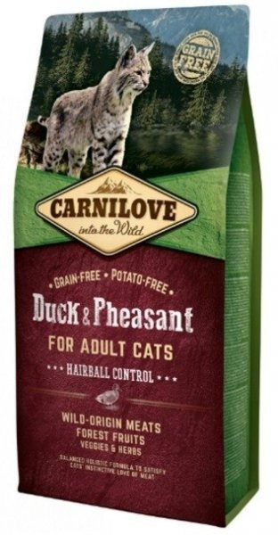 Carnilove Duck & Pheasant for Adult Cats – Hairball Control 6 kg