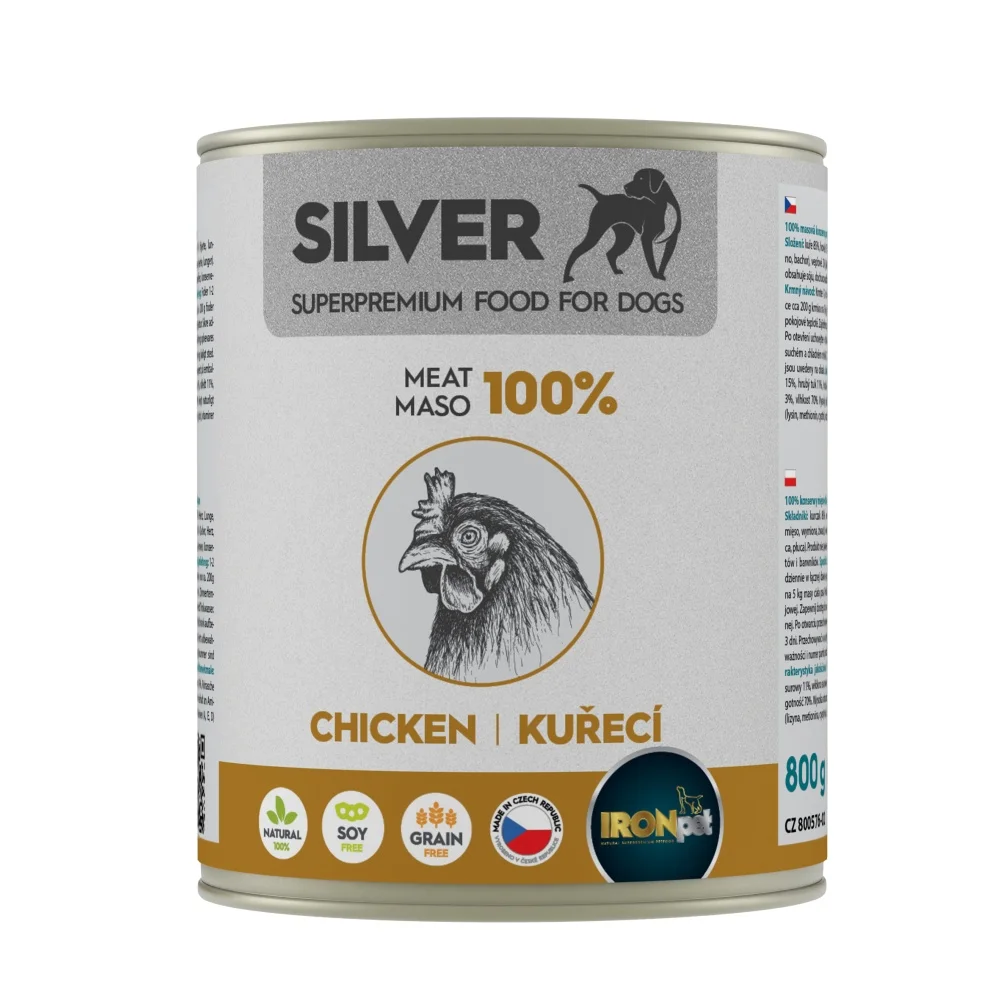 IRONpet Silver Dog Kuřecí 100% masa, konzerva 400 800g