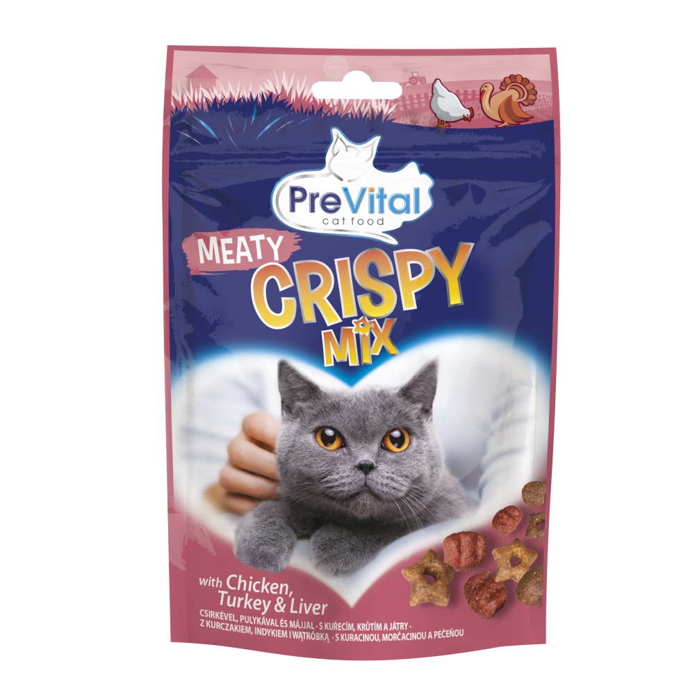 PreVital Meaty Crispy Mix pamlsky s kuřecím, krůtím a játry pro kočky