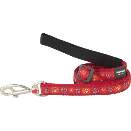 RedDingo Vodítko Paw Impressions Red - 1,2cm/1,8m