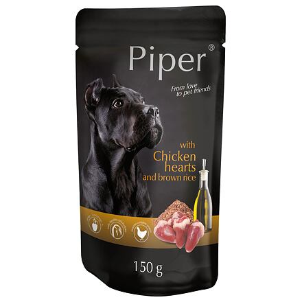 PIPER s kuřecími srdíčky a hnědou rýží, kapsička pro psy  150g