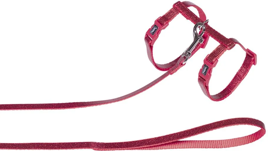 Nobby třpytivý postroj s vodítkem pro kočky červený