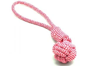 HRAČKY SALAČ Přetahovadlo s proplétaným míčkem ČERVENÉ 32cm (50/1)