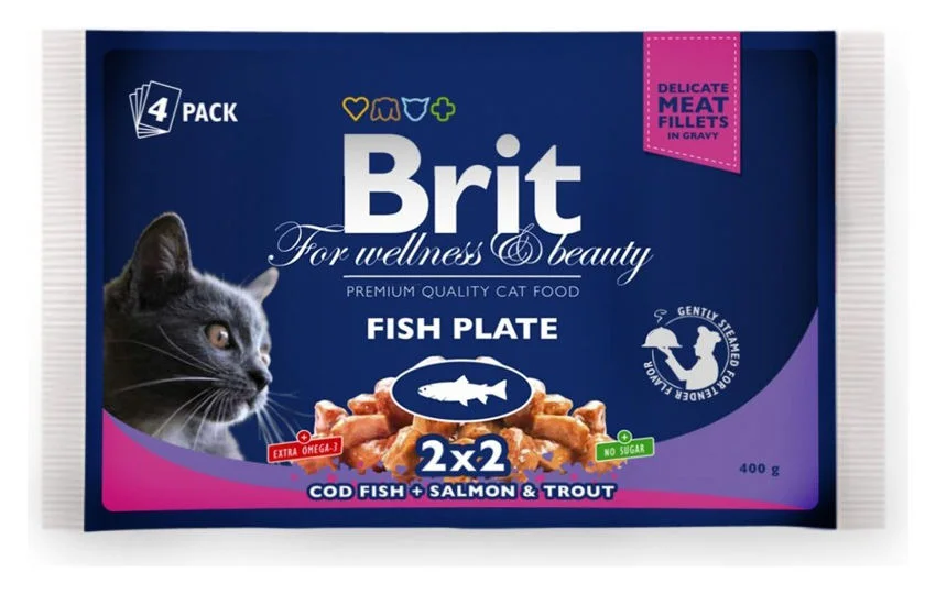 Brit Premium Cat kapsa Fish Plate 400 g (4x100 g)