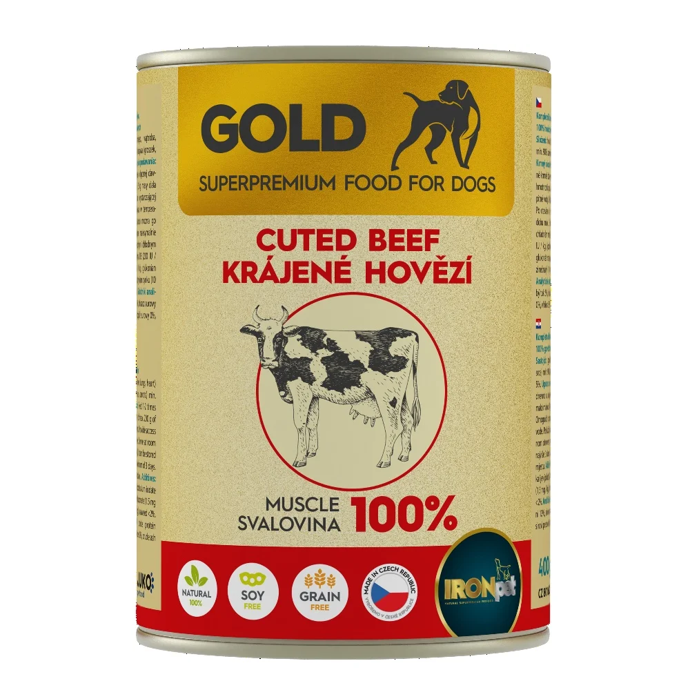 IRONpet Gold Dog Hovězí krájená svalovina, konzerva 400g