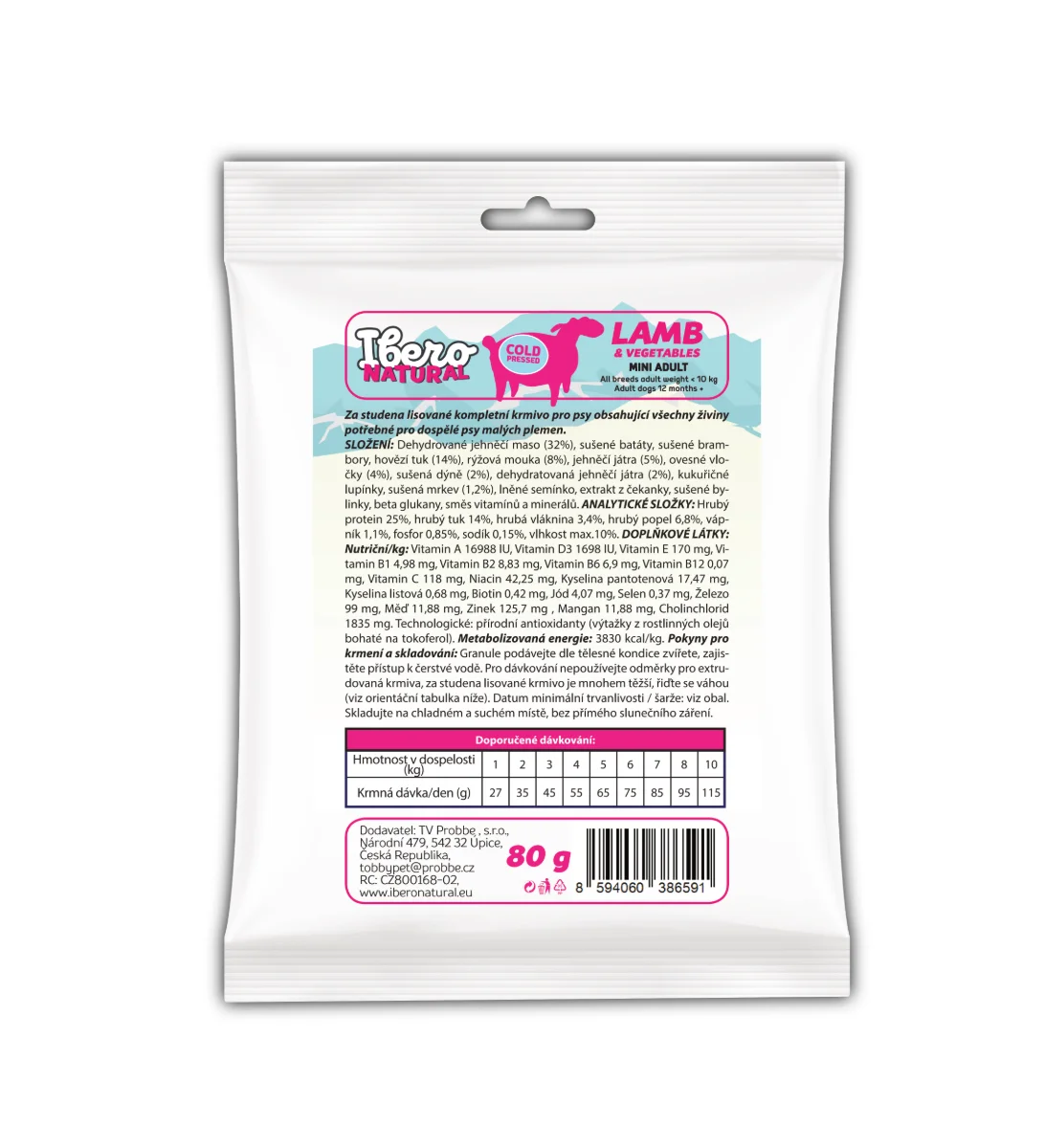 Vzorek - Ibero Cold Pressed Dog Adult Mini Lamb - 80g