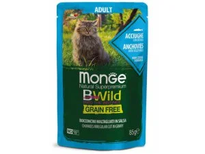 MONGE BWILD CAT Grain Free kapsička ADULT Ančovičky se zeleninou 85g