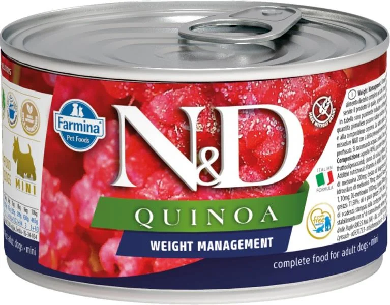 N&D DOG QUINOA Weight Mnmgmt Lamb & Brocolli Mini 140 g + 1 ks  ZDARMA