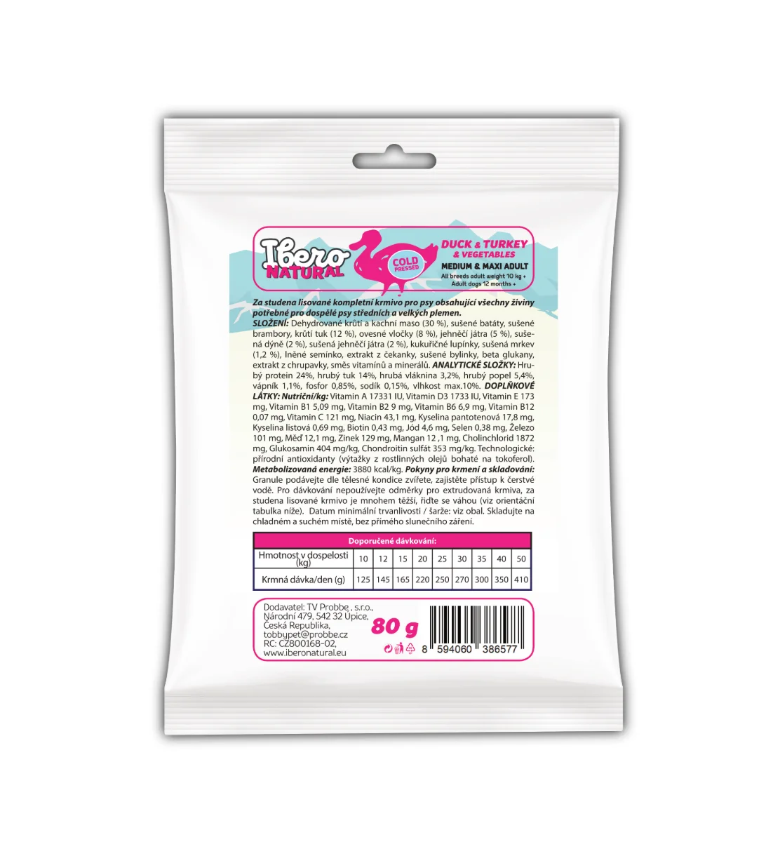 Vzorek - Ibero Cold Press Dog Adult Medium/Large Duck - 80g