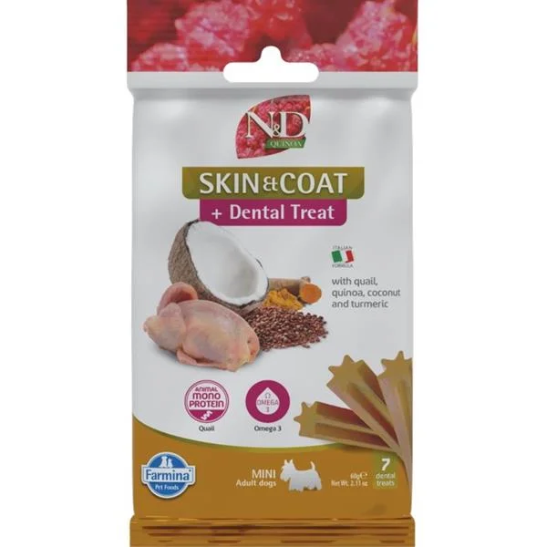 N&D QUINOA Dog Dental Snack Skin & Coat Quail Mini 60 g