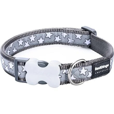 Obojek RD 20 mm x 30-47 cm - Stars White on Grey