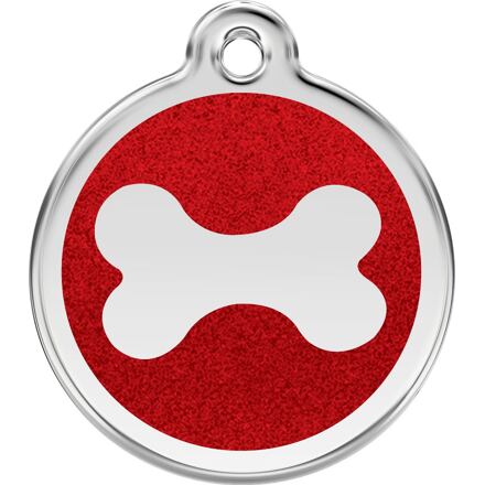 Známka Red Dingo Kost Červená Třpytivá velikost známky L - 37 mm