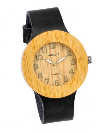 Dřevěné přírodní dámské hodinky s koženým…
