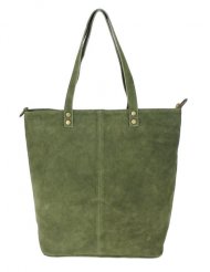Kožená velká khaki zelená broušená praktická dámská kabelka
