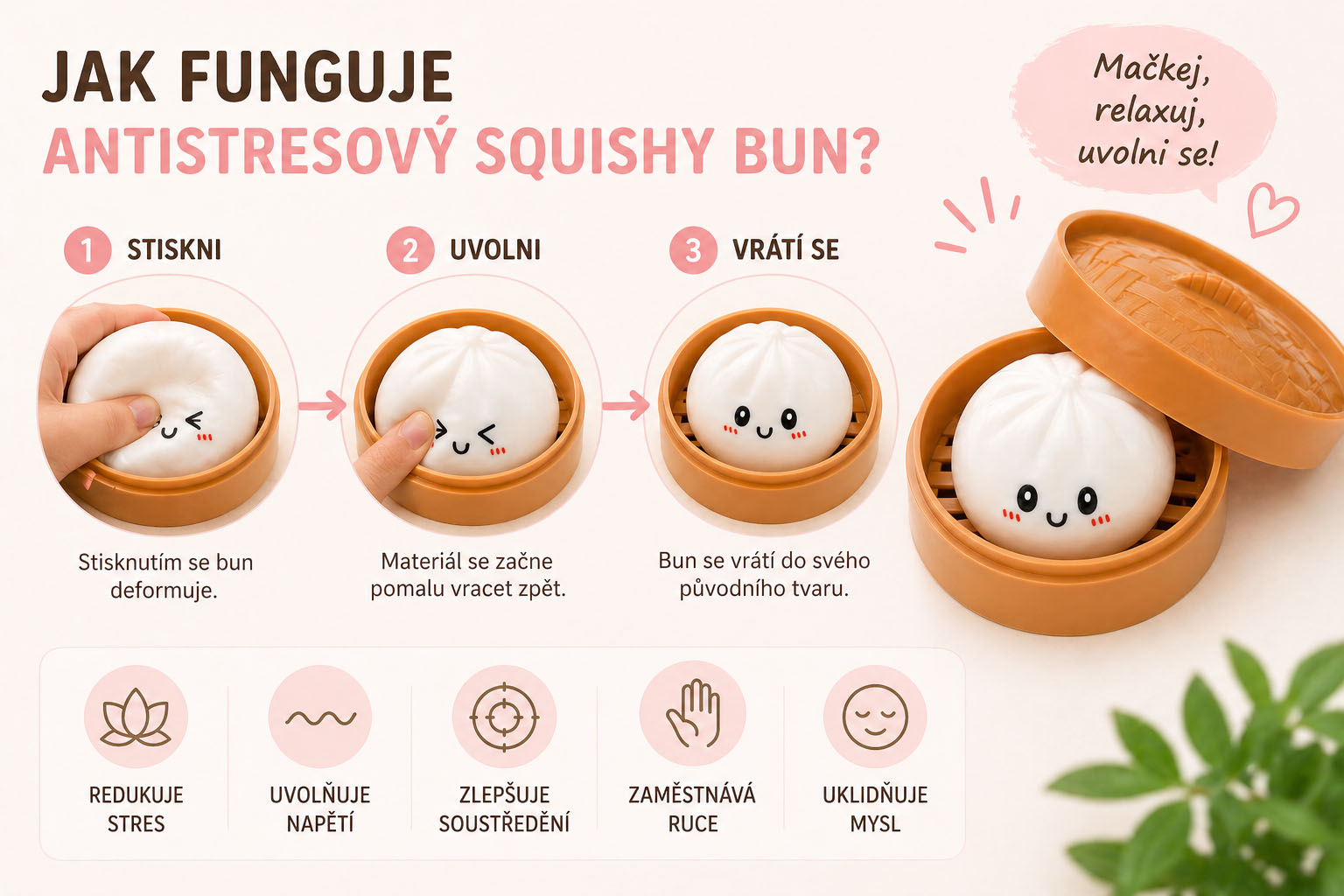 Jak funguje mačkací knedlíček Squishy Bun?