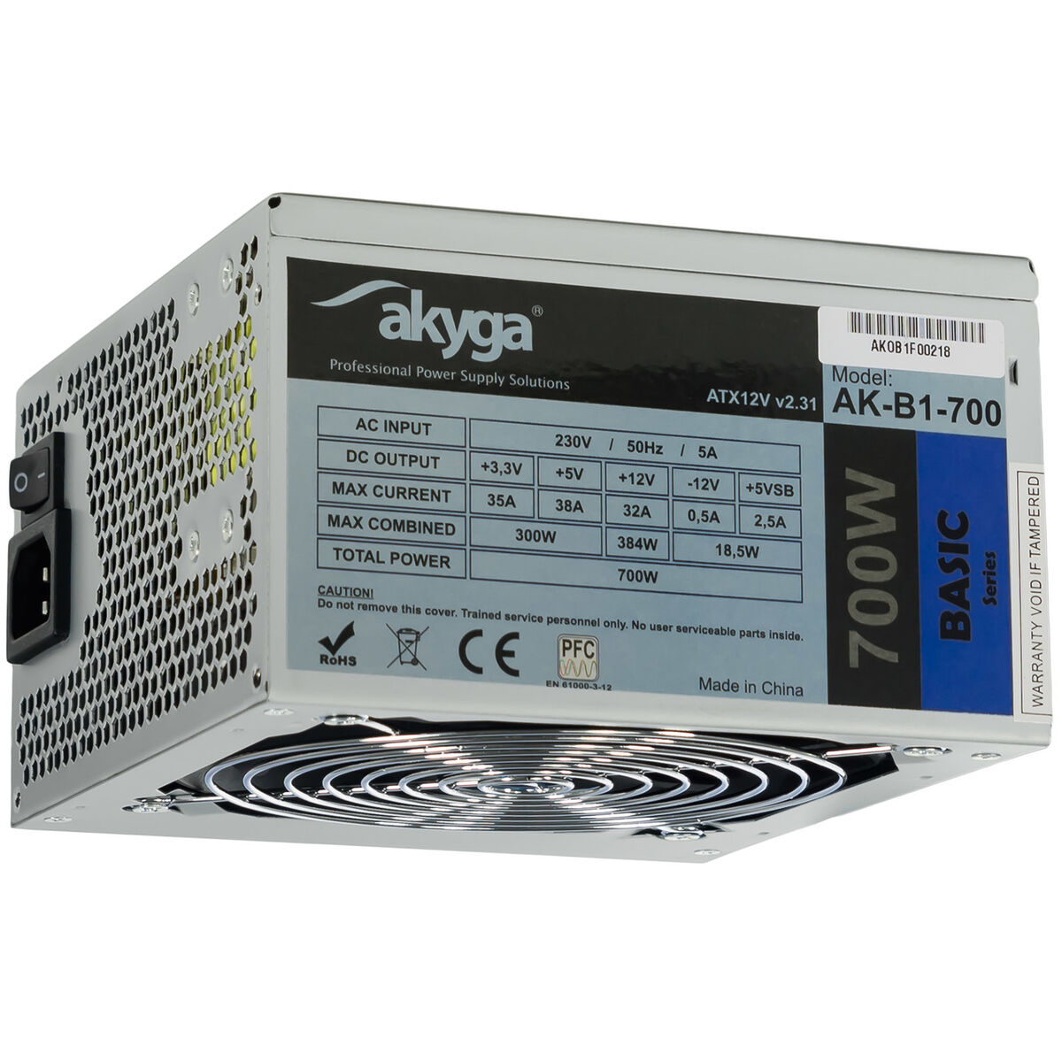 Napájací zdroj Akyga AK-B1-700, 700 W, 20+4 pin, ATX, sivý