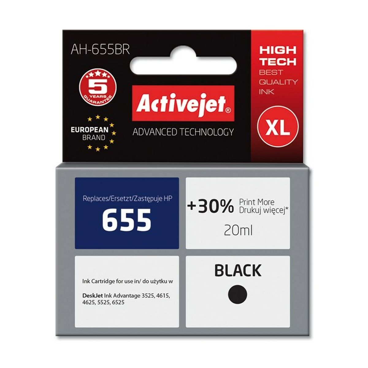 Atrament Activejet AH-655BR pre tlačiareň HP; náhrada HP 655 CZ109AE; prémiový; 20 ml; čierny