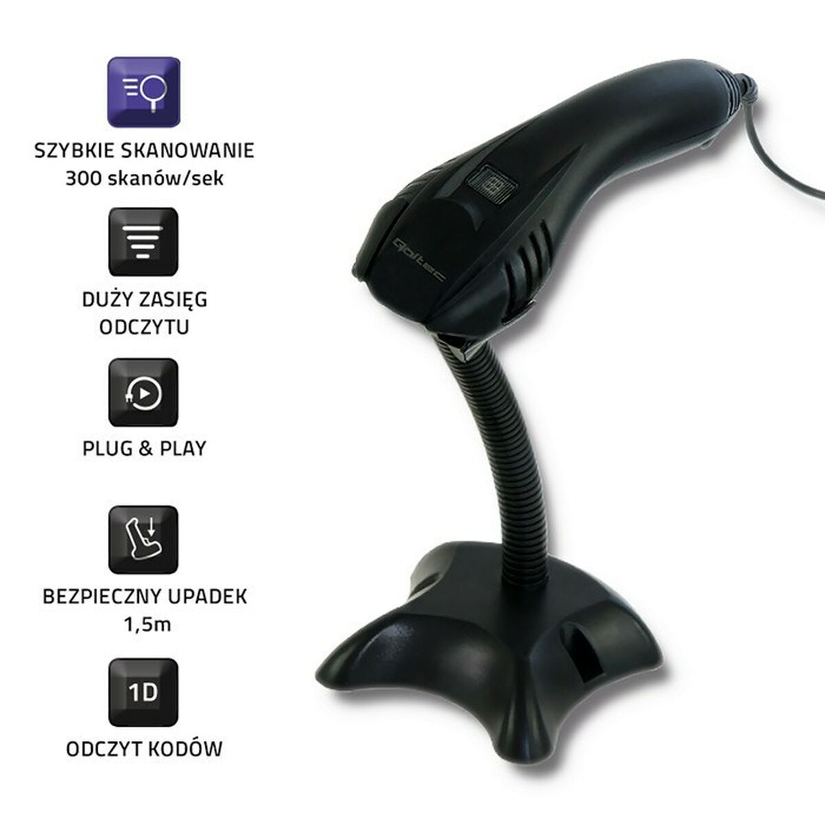Káblový laserový skener čiarových kódov Qoltec 50861 1D