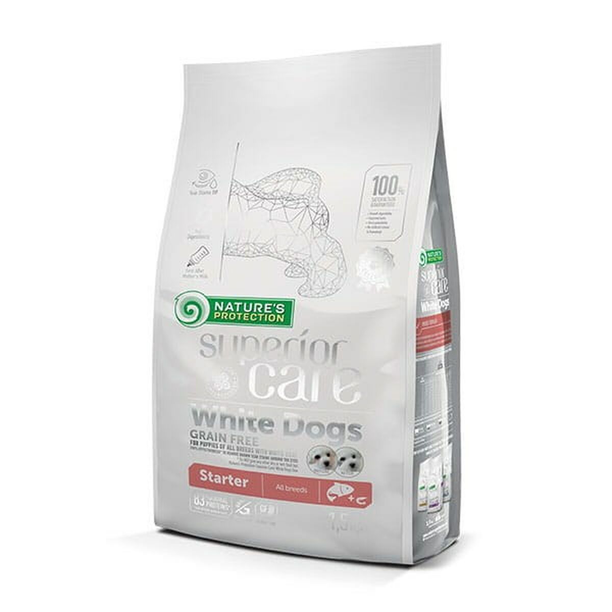 NATURE'S PROTECTION NATURE&#039;S PROTECTION Superior Care White Dogs Grain Free Starter Salmon - suché krmivo pre psov s bie