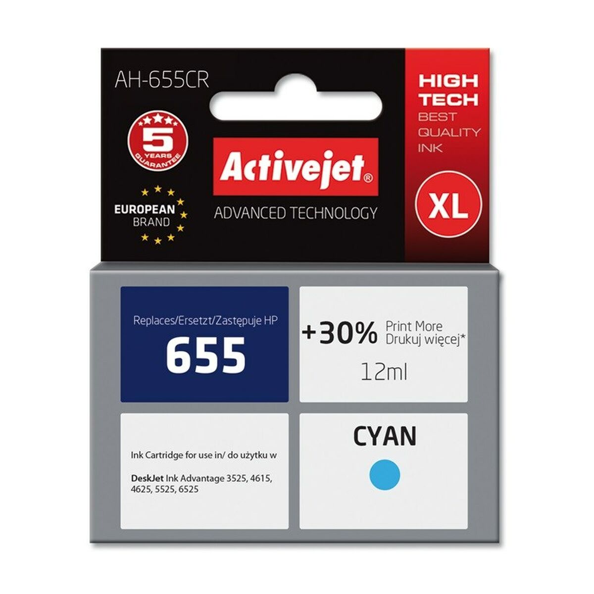 Atrament Activejet AH-655CR (náhrada za HP 655 CZ110AE; Premium; 12 ml; azúrová)