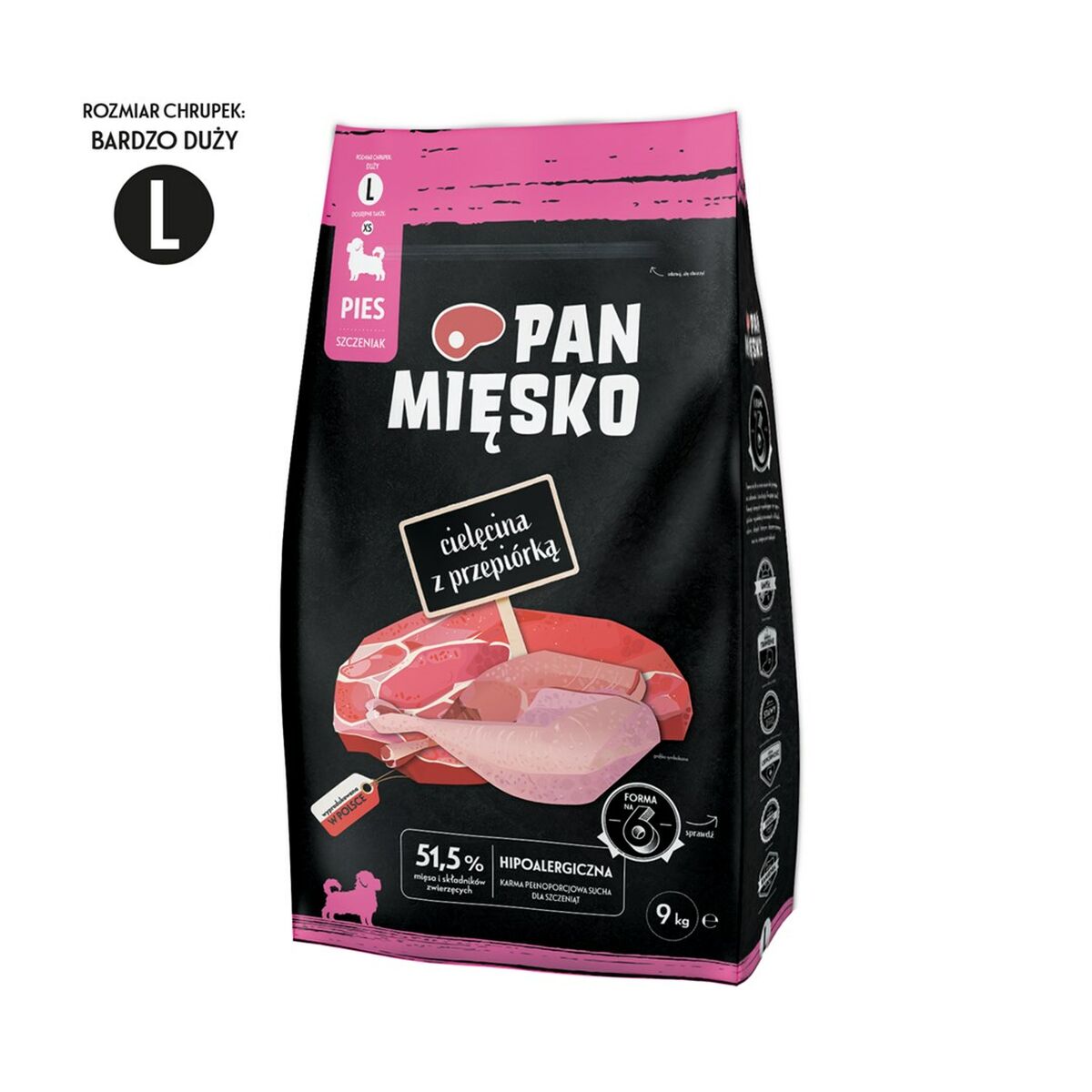 PAN MIĘSKO Teľacie s prepelicou L - suché krmivo pre šteniatka - 9 kg