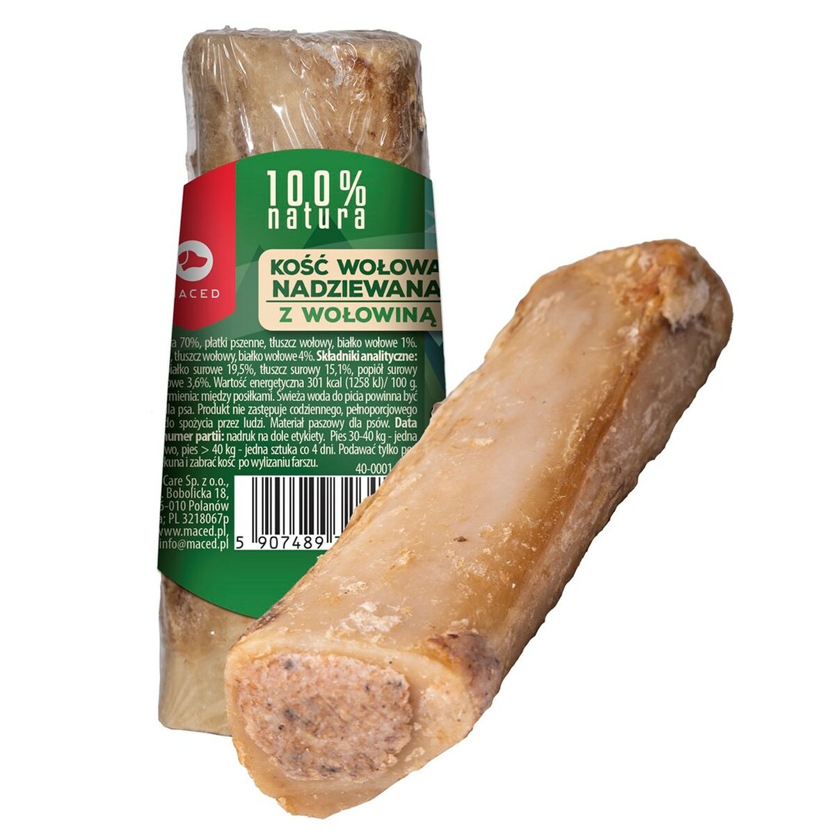 MACED Kosť plnená hovädzou kosťou - žuvacia kosť pre psa - 150g