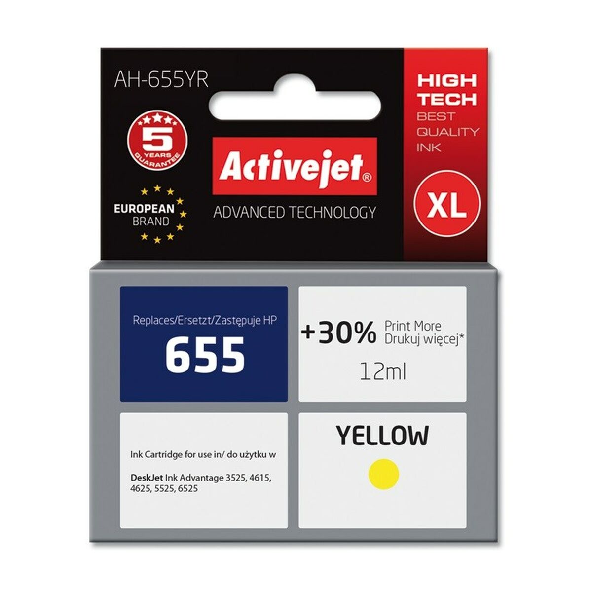 Atrament Activejet AH-655YR (náhrada za HP 655 CZ112AE; Premium; 12 ml; žltý)