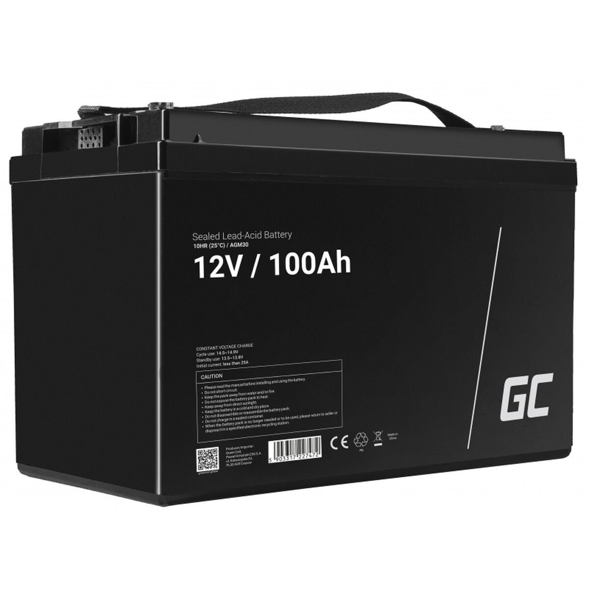 Autobatéria Green Cell AGM30, olovená, uzavretá (VRLA), 100 Ah, 12 V, pre námorníctvo/voľný čas