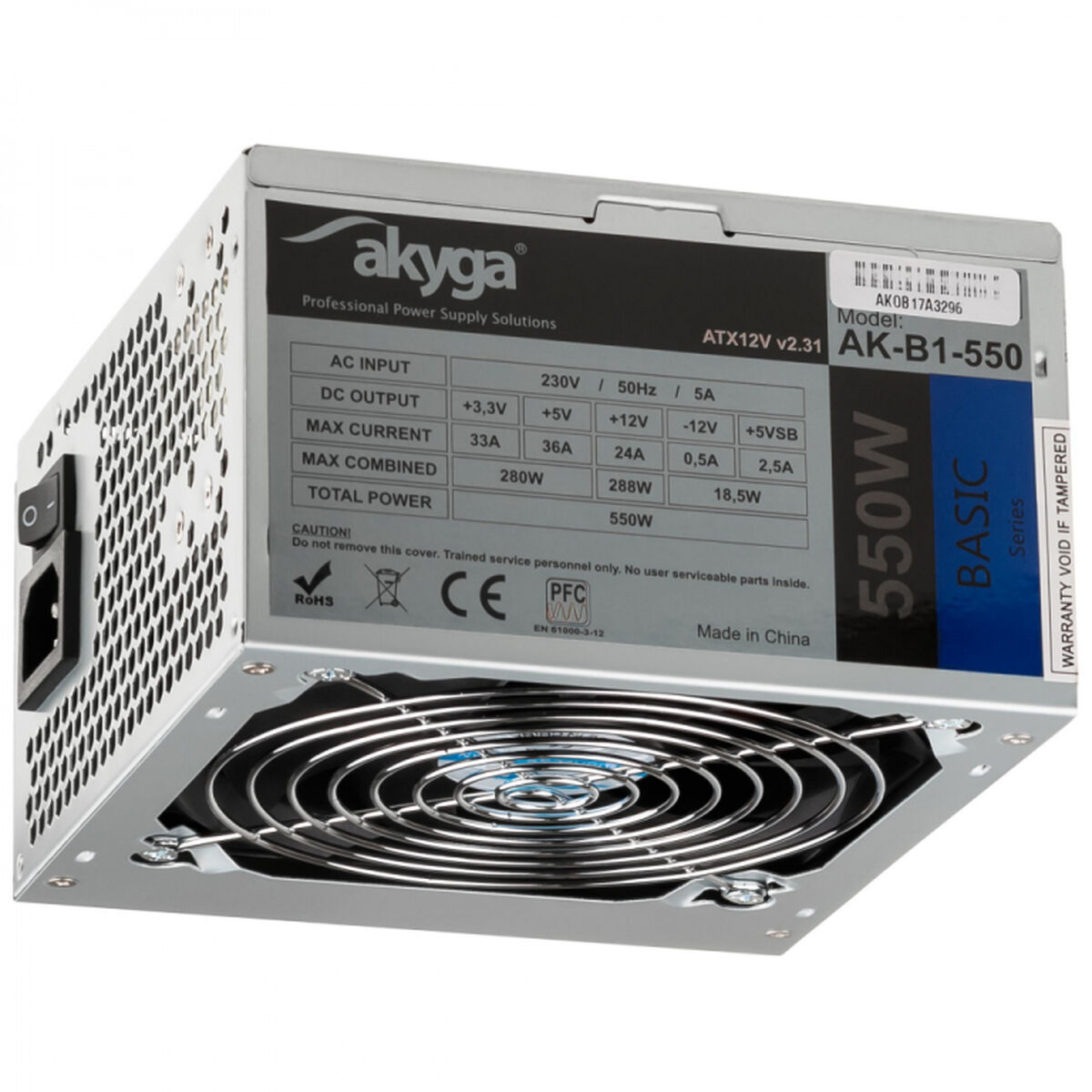 Napájací zdroj Akyga AK-B1-550, 550 W, 20+4 pin, ATX, sivý