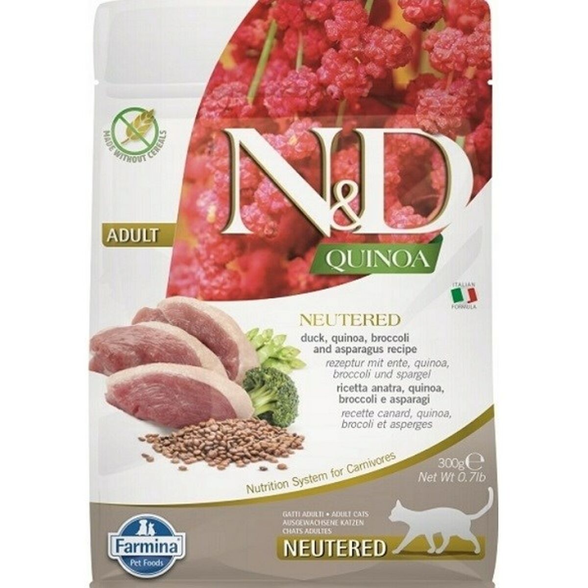 Farmina FARMINA N&amp;D Quinoa Cat Duck Broccoli Asparagus Neutered Adult - suché krmivo pre mačky - 300 g