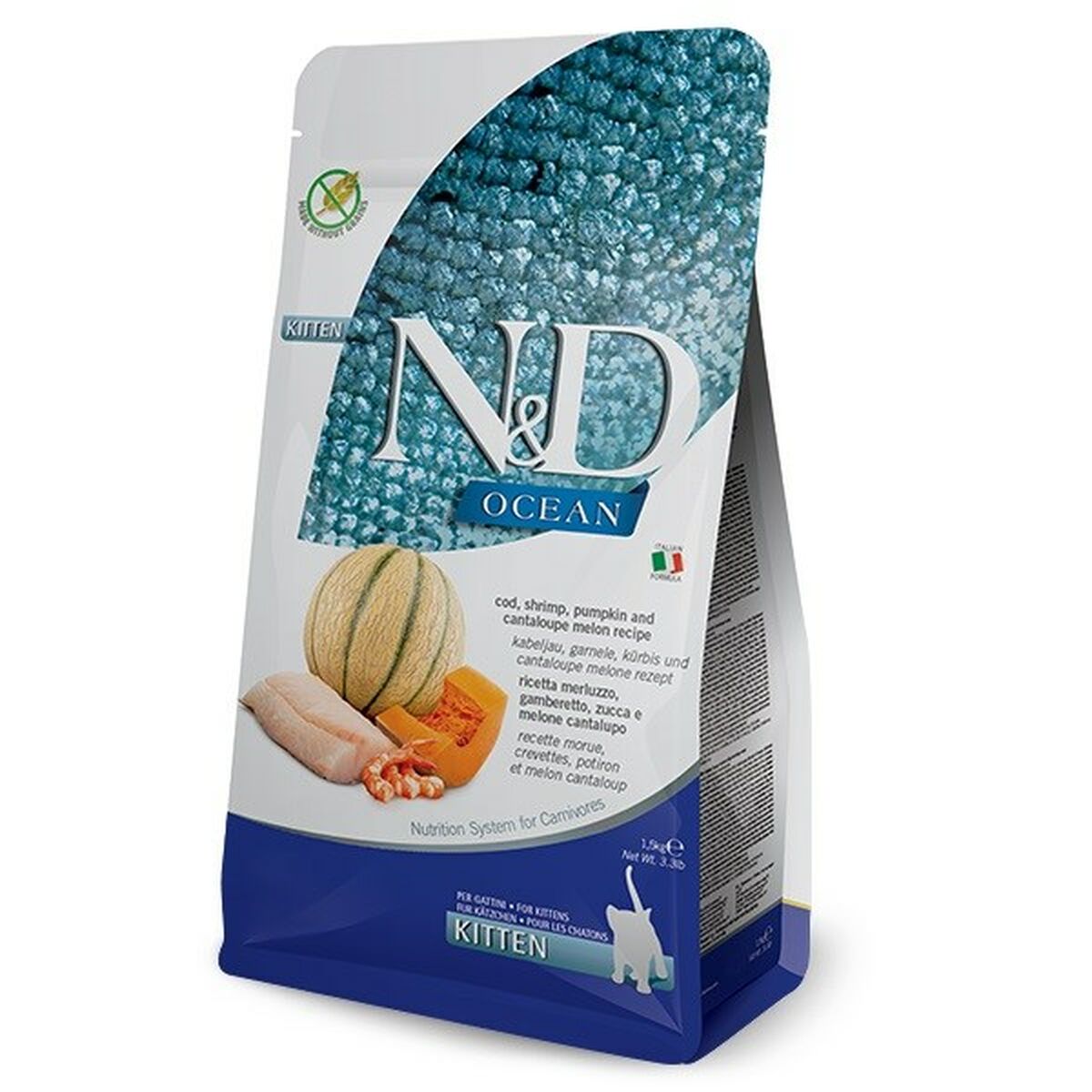 Farmina FARMINA N&amp;D Ocean Cat treska, krevety, tekvica a melón Cantaloupe pre mačiatka - suché krmivo pre ma