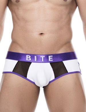 Pánské slipy BiteWear Briefs bílo fialové, Velikost oblečení M Pánské slipy BiteWear Briefs bílo fialové, Velikost oblečení M