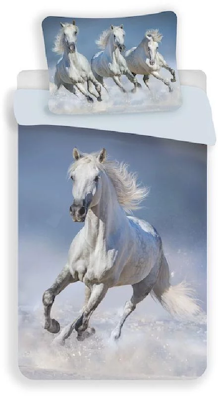 JERRY FABRICS Bavlněné povlečení - Horses White - 140 x 200 - Jerry Fabrics