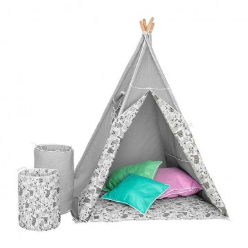 Dětský luxusní stan s výbavou Teepee Akuku šedo-bílý Dětský luxusní stan s výbavou Teepee Akuku šedo-bílý
