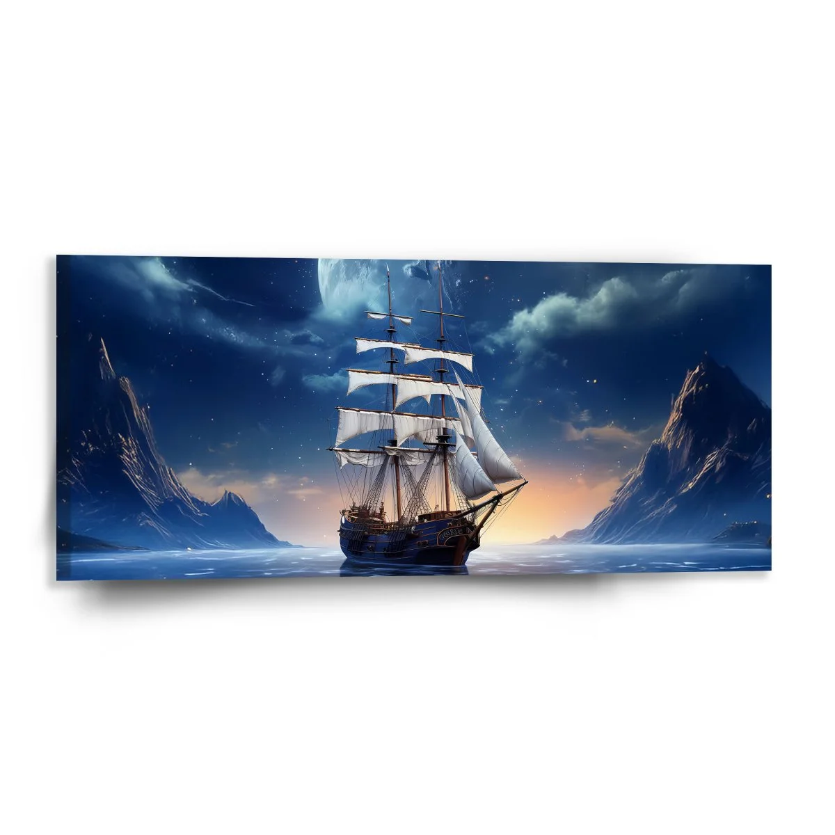 Sablio Obraz Plachetnice mezi horami - 110x50 cm