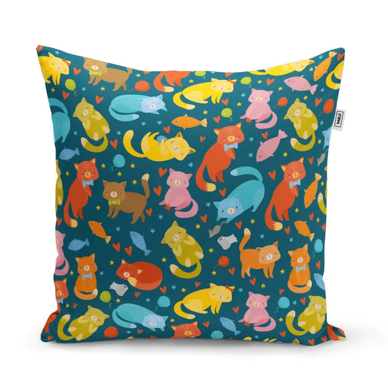 Sablio Polštář Kočky s rybkami - 60x60 cm